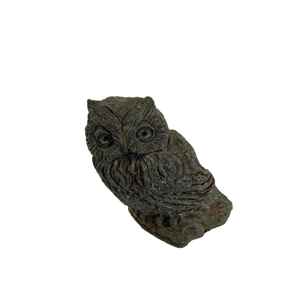 Resin Carved Wooden Appearance 3.5" Tall Owl Figurine Felt Bottom Gray Realistic